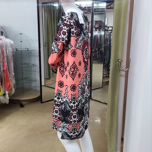 NWT H&M Printed Long Sleeve Dress.Black /White/Coral - Picture 9 of 12